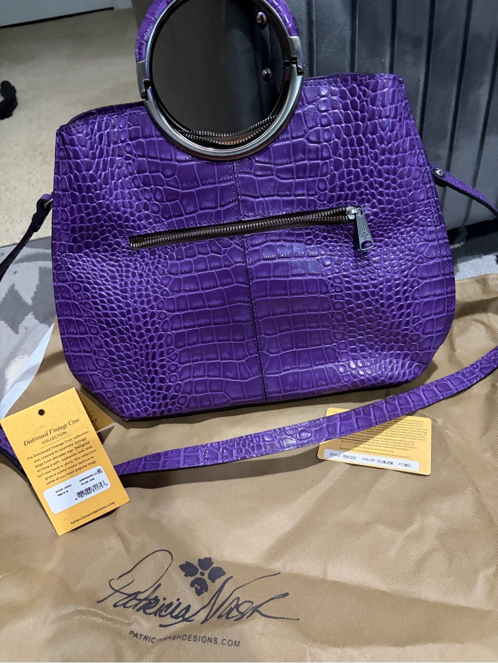 Patricia Nash Arenzano leather Double Ring Shopper Croc-Embossed - Picture 2 of 4